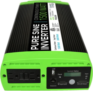 GoWISE Power 1500W Continuous 3000W Surge Peak Power Pure Sine Wave Inverter w/Digital LCD Display, Black/Green, 1500w Cont/ 3000w Surge Digital (PS1008)